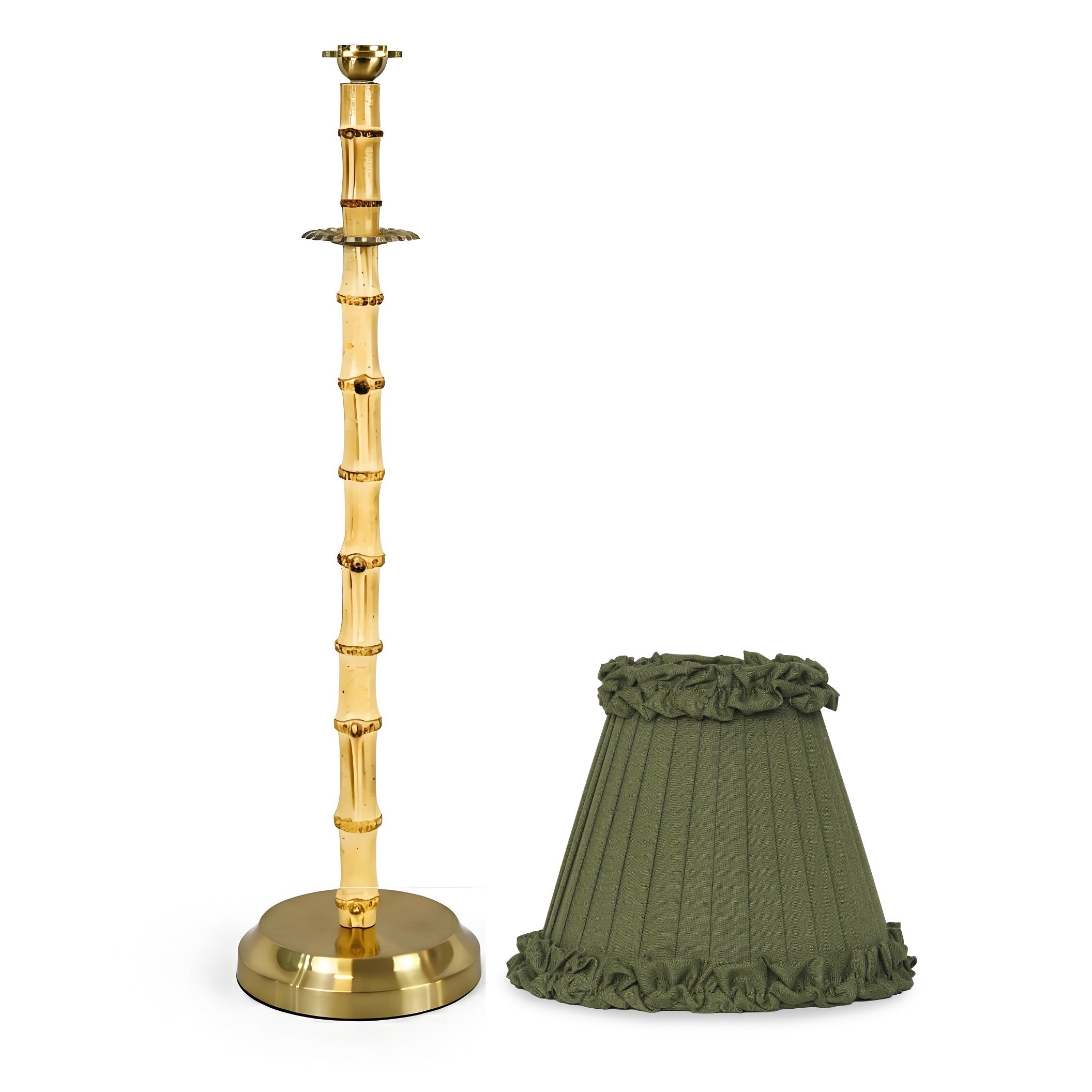 NATURAL BAMBOO Rechargeable Lamp with 7" Olive Green Velvet Lampshade