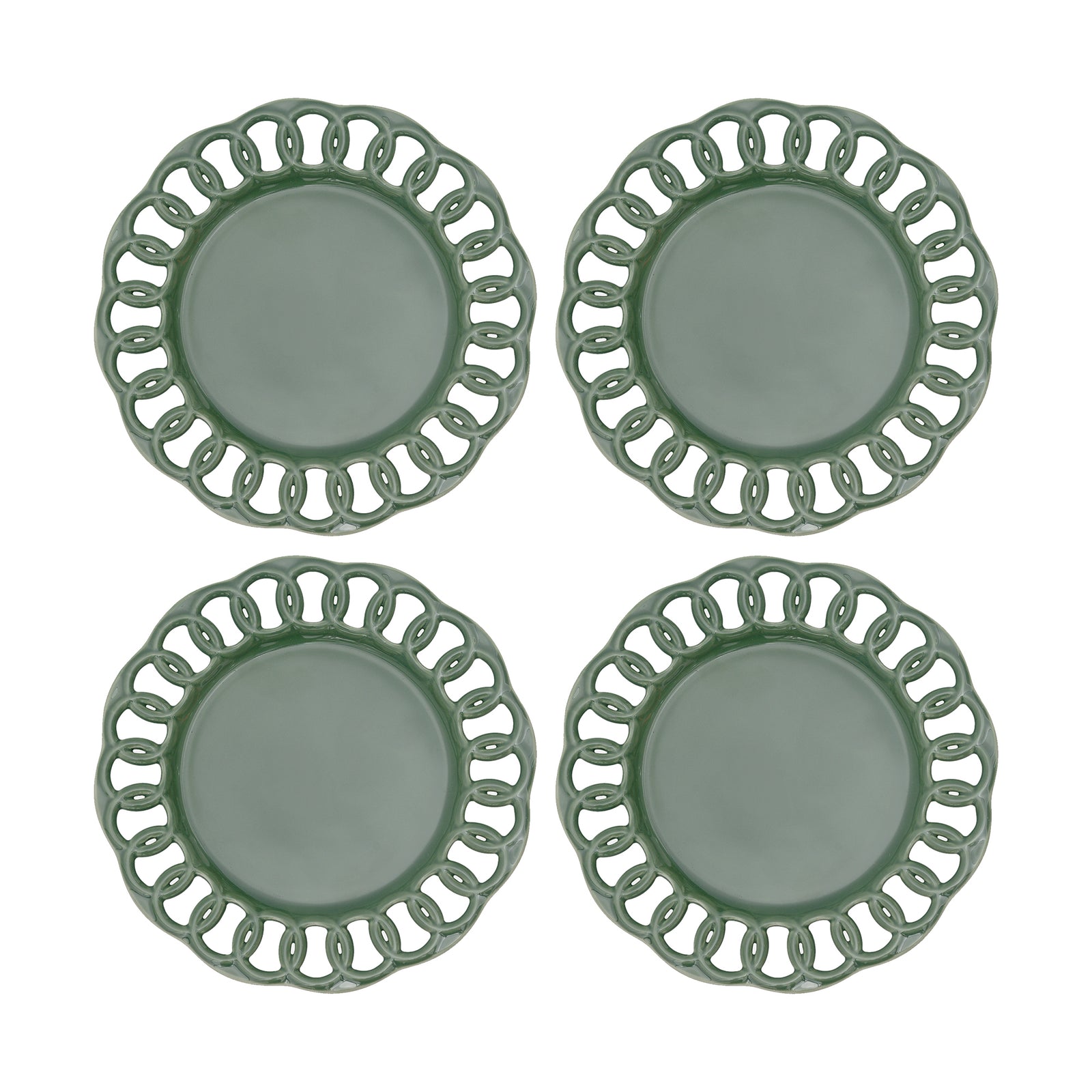 Dark Olive Ceramic Salad Plates Set for 4