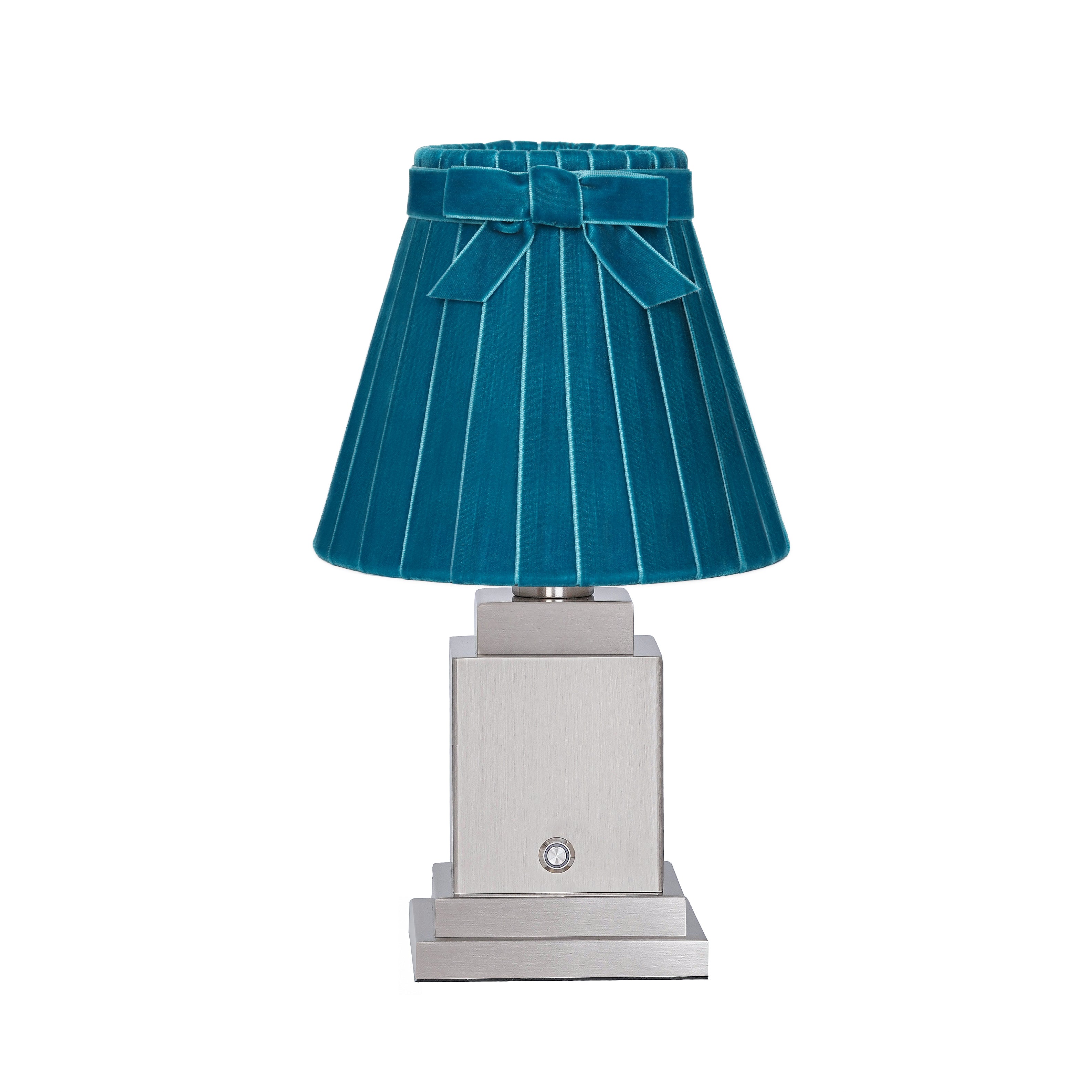 OSCAR Silver Rechargeable Lamp with 7.1" Teal Velvet Lampshade