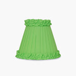Handcrafted rattan cordless lamp green shade with pleated design and ruffled edge, vibrant home decor accent.