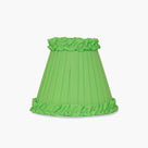 Handcrafted rattan cordless lamp green shade with pleated design and ruffled edge, vibrant home decor accent.