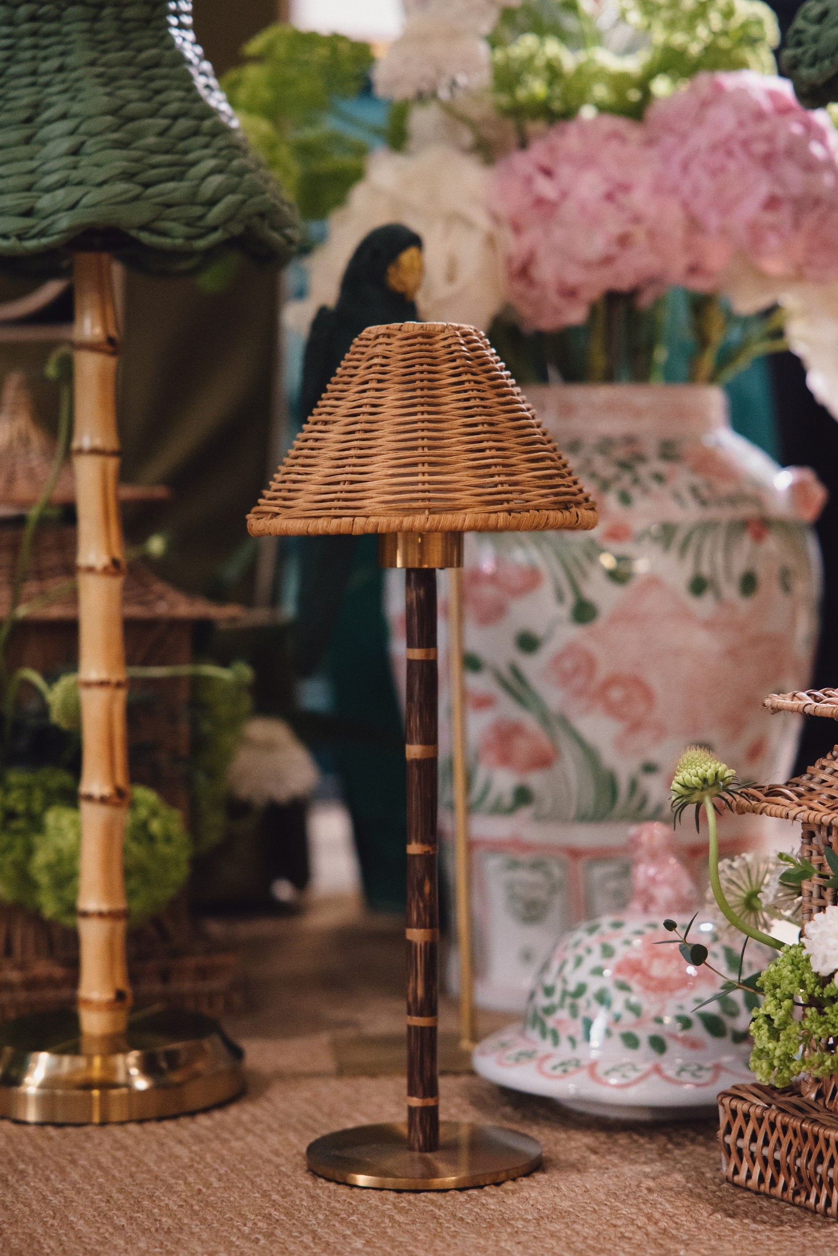 BAMBOOTIC Rechargeable Lamp with 7" Rattan Lampshade