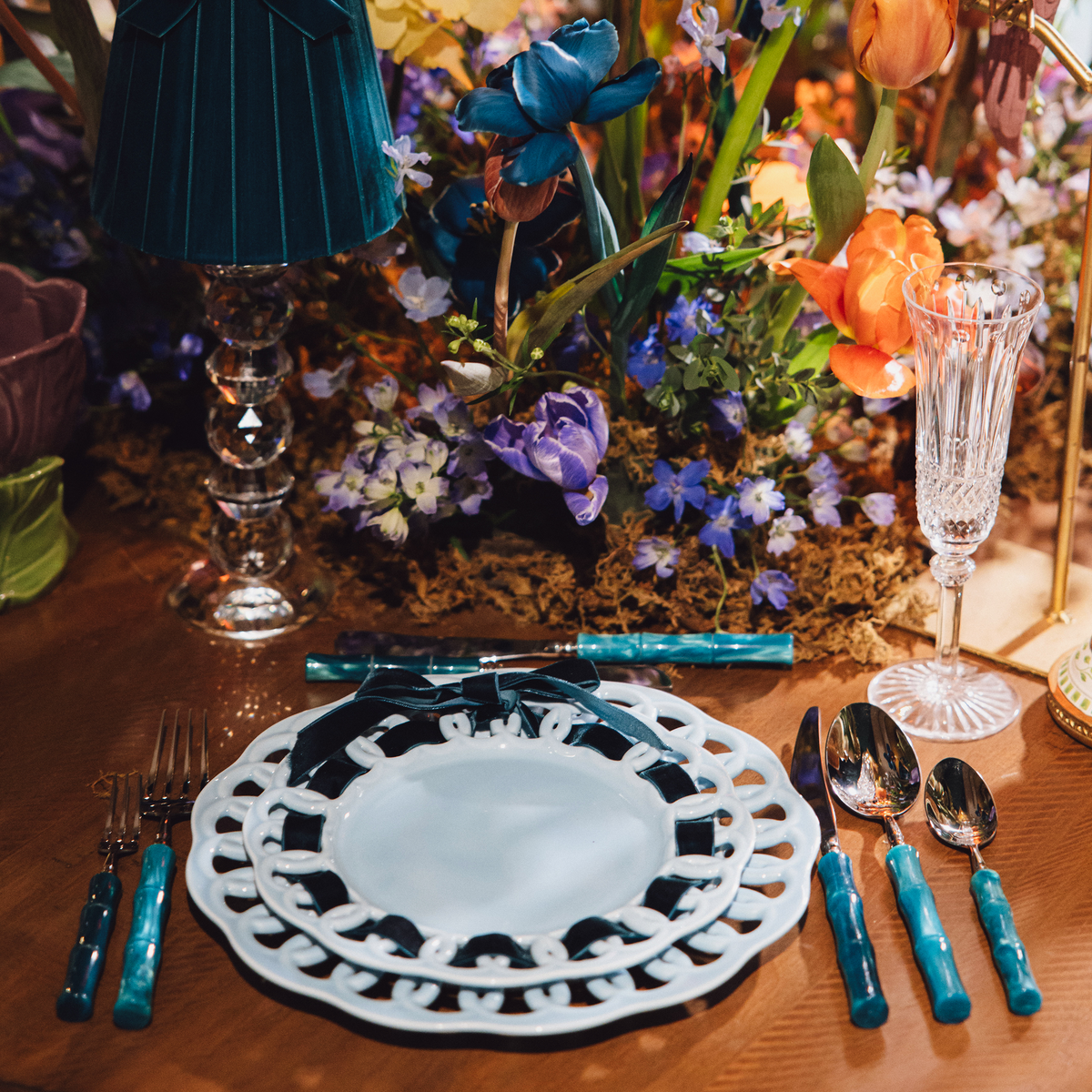 Baby Blue Ceramic Dinner Plates Set for 4