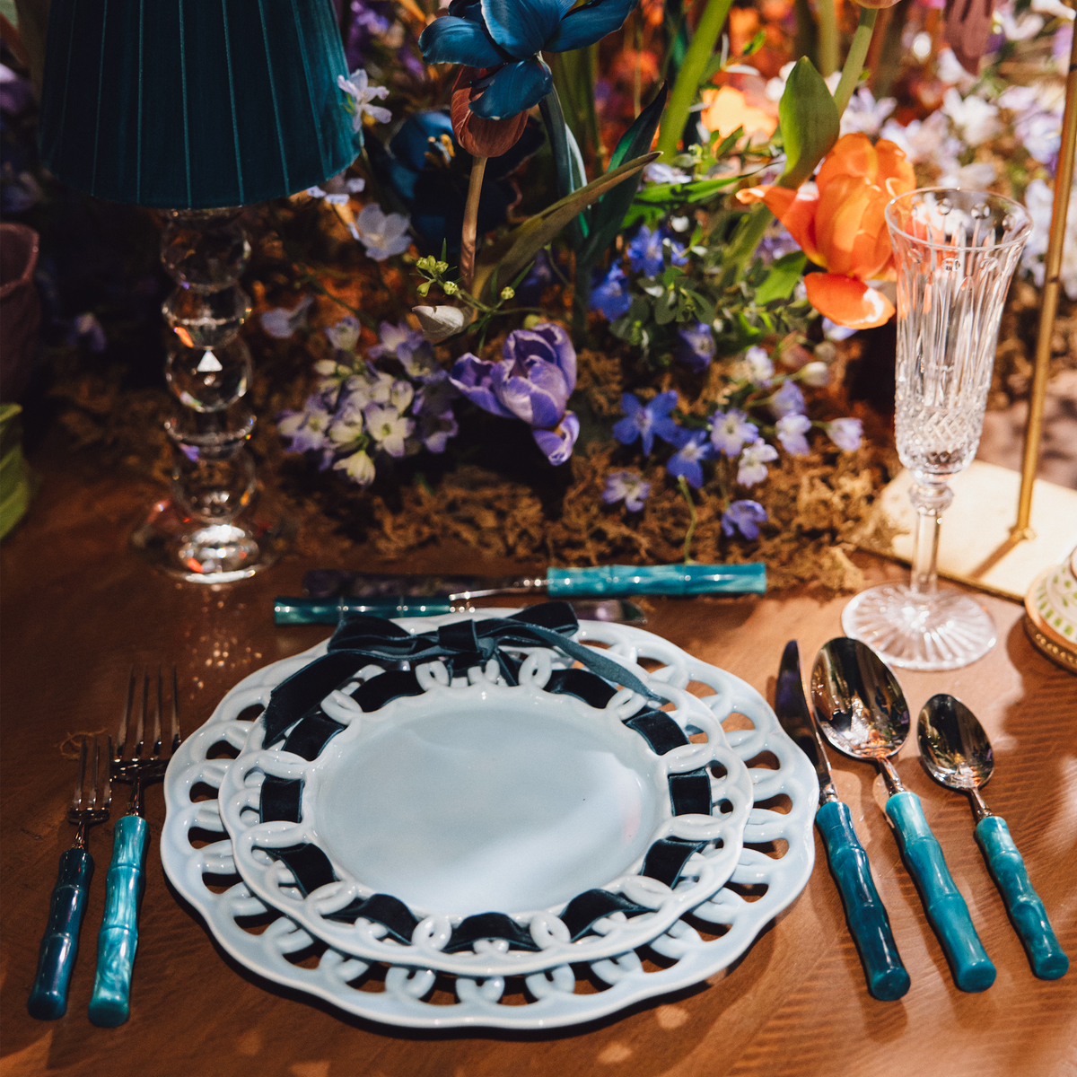 Baby Blue Ceramic Dinner Plates Set for 4