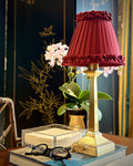 EIFFEL Rechargeable Lamp with Red Wine Frilled Fabric Lampshade