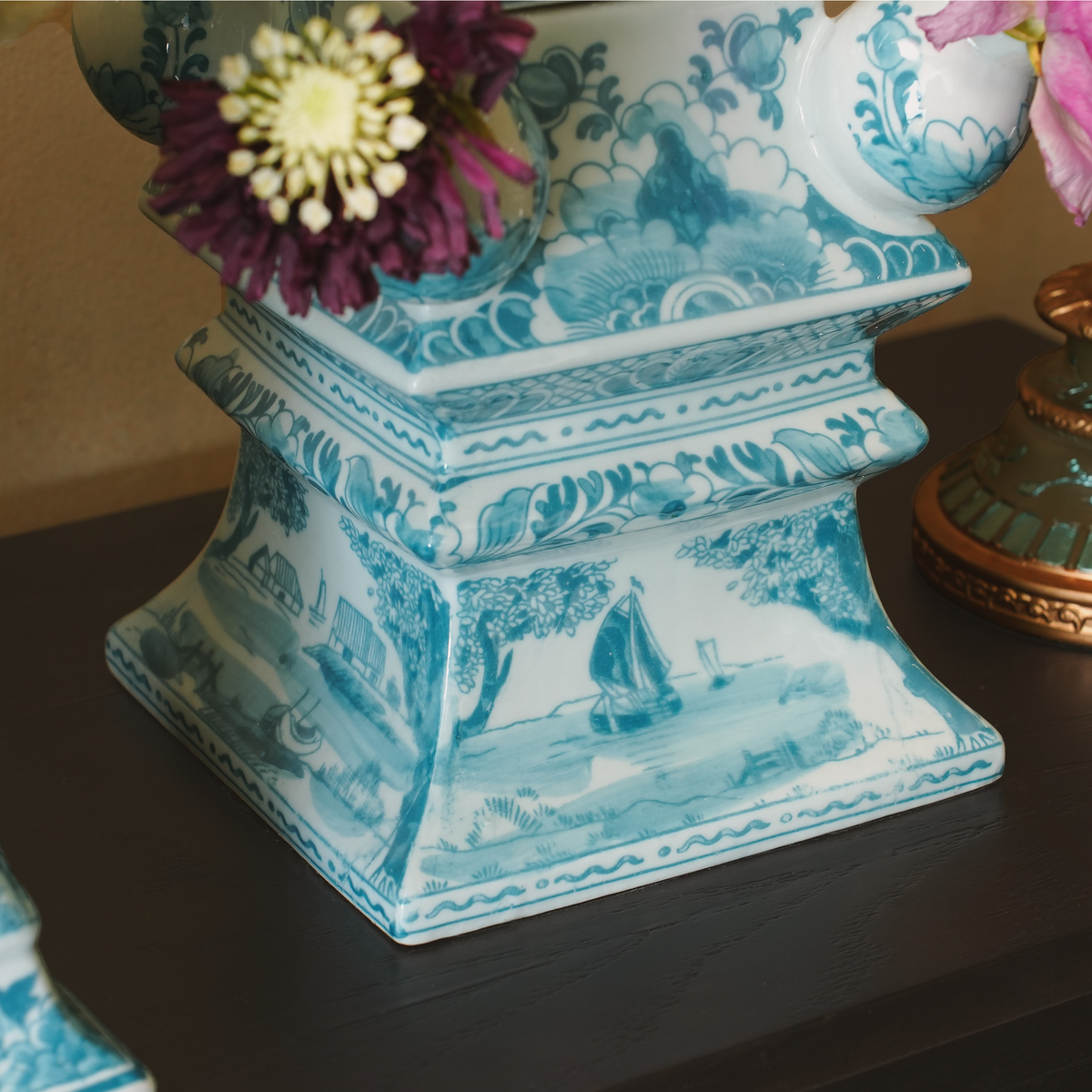 FOUR-LAYER 22.8" Dynasty Angular Tulip Vase in Delft Blue