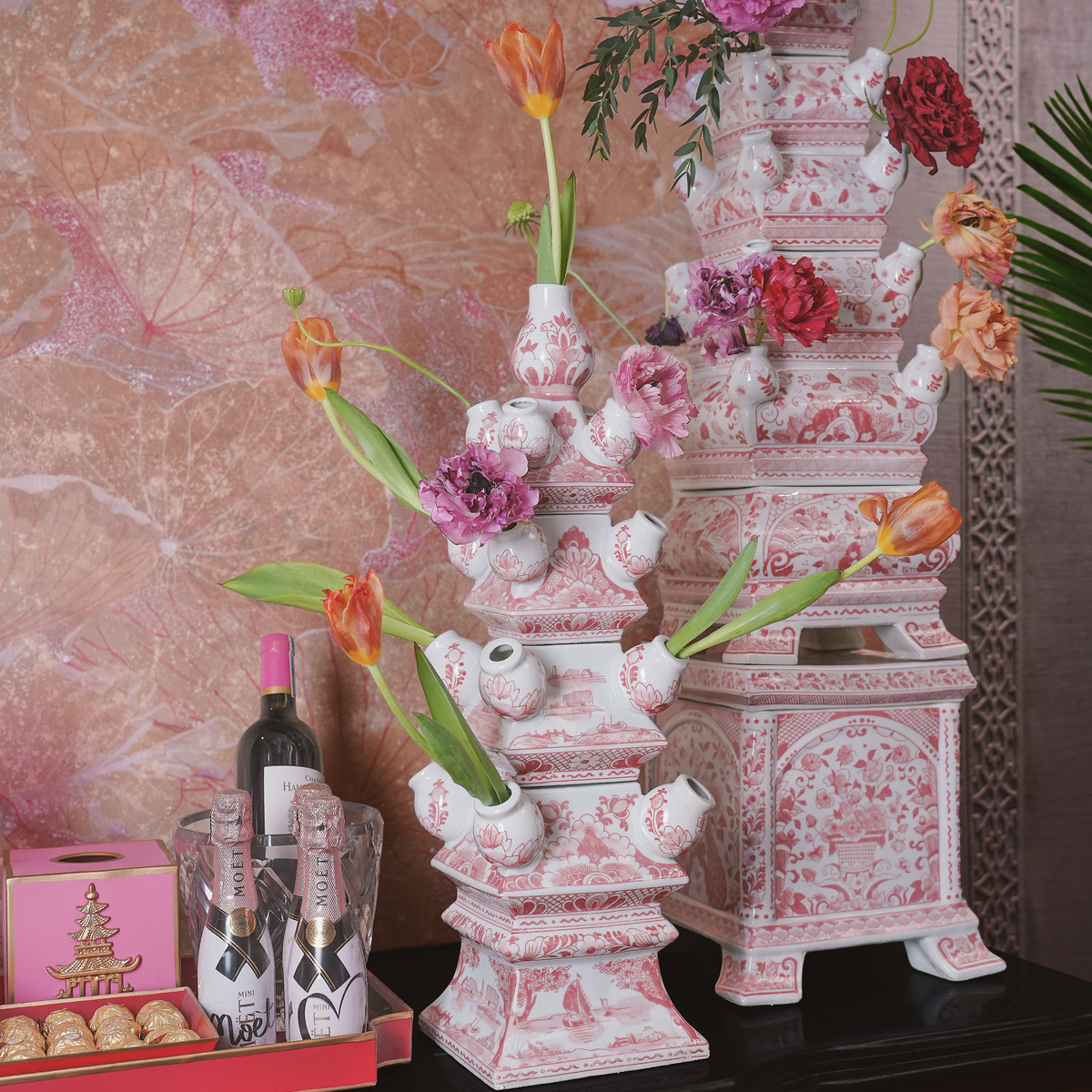 FOUR-LAYER 22.8" Dynasty Angular Tulip Vase in Delft Pink