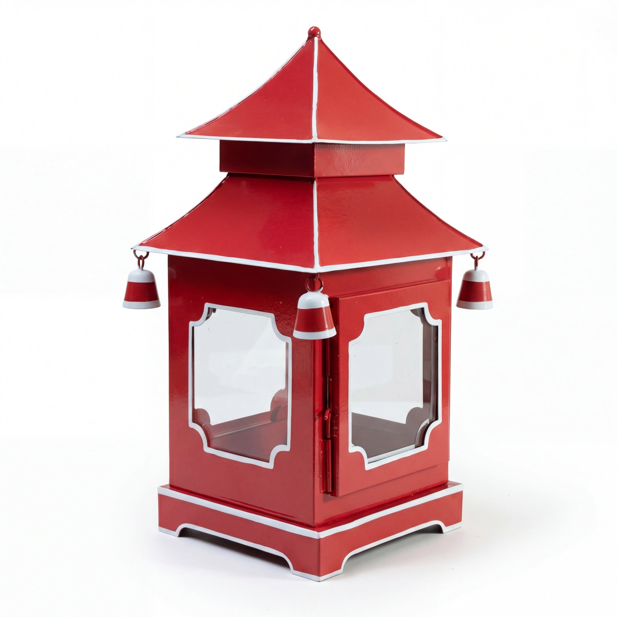 CHINOISERIE Red Pagoda Lantern 13" Set of 2