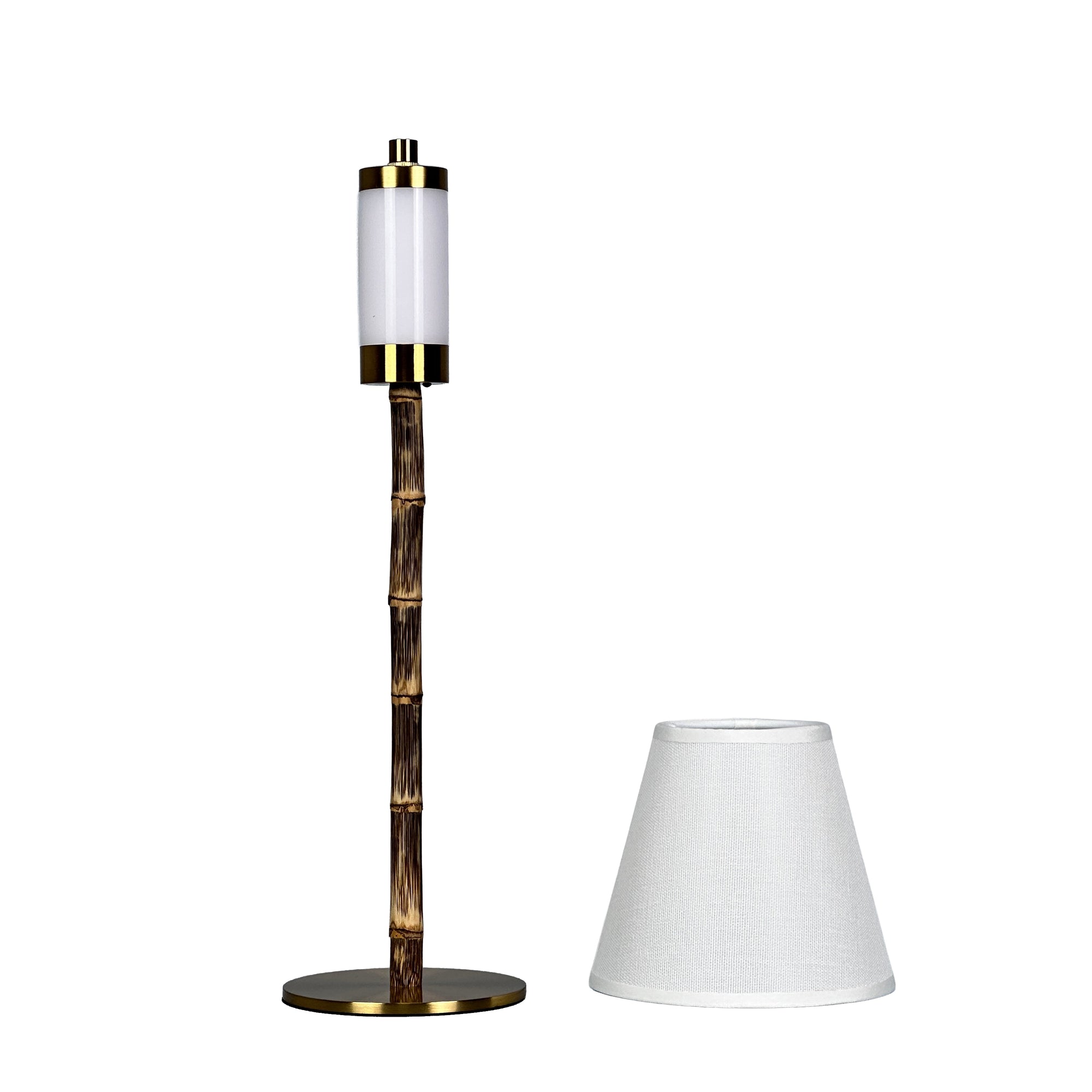 BAMBOOTIC Rechargeable Lamp with Classic White Linen Lampshade