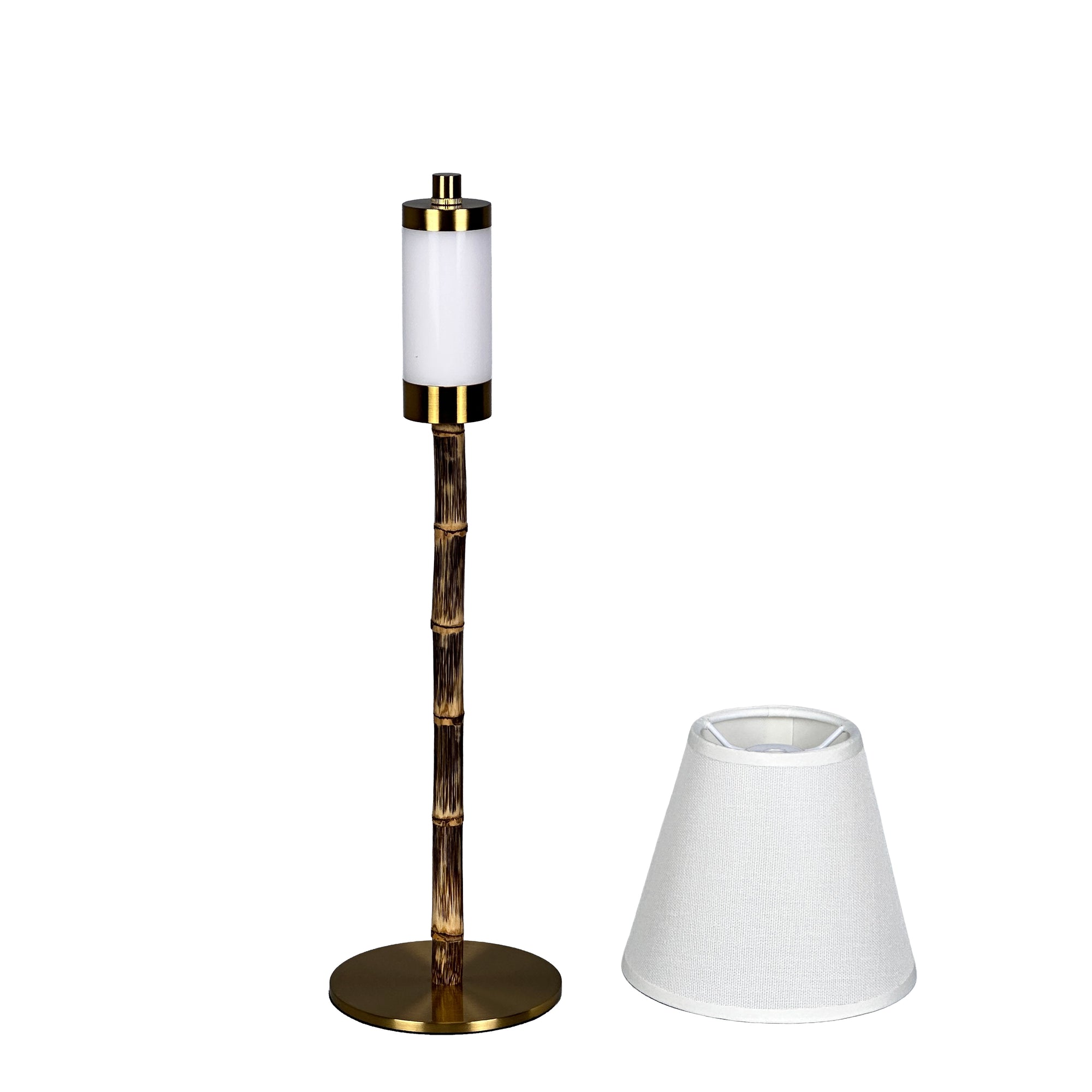 BAMBOOTIC Rechargeable Lamp with Classic White Linen Lampshade