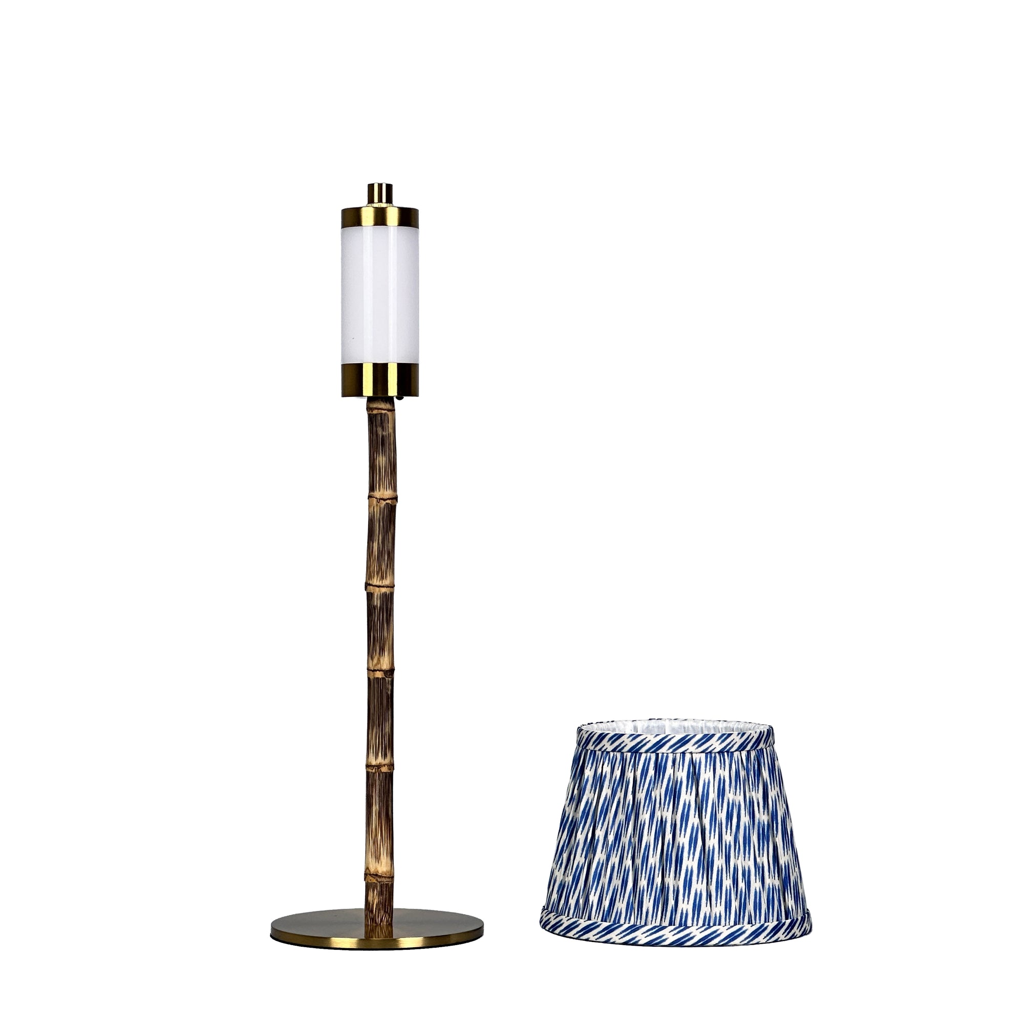 BAMBOOTIC Rechargeable Lamp with Verdant Willow Artisan Silk Lampshade