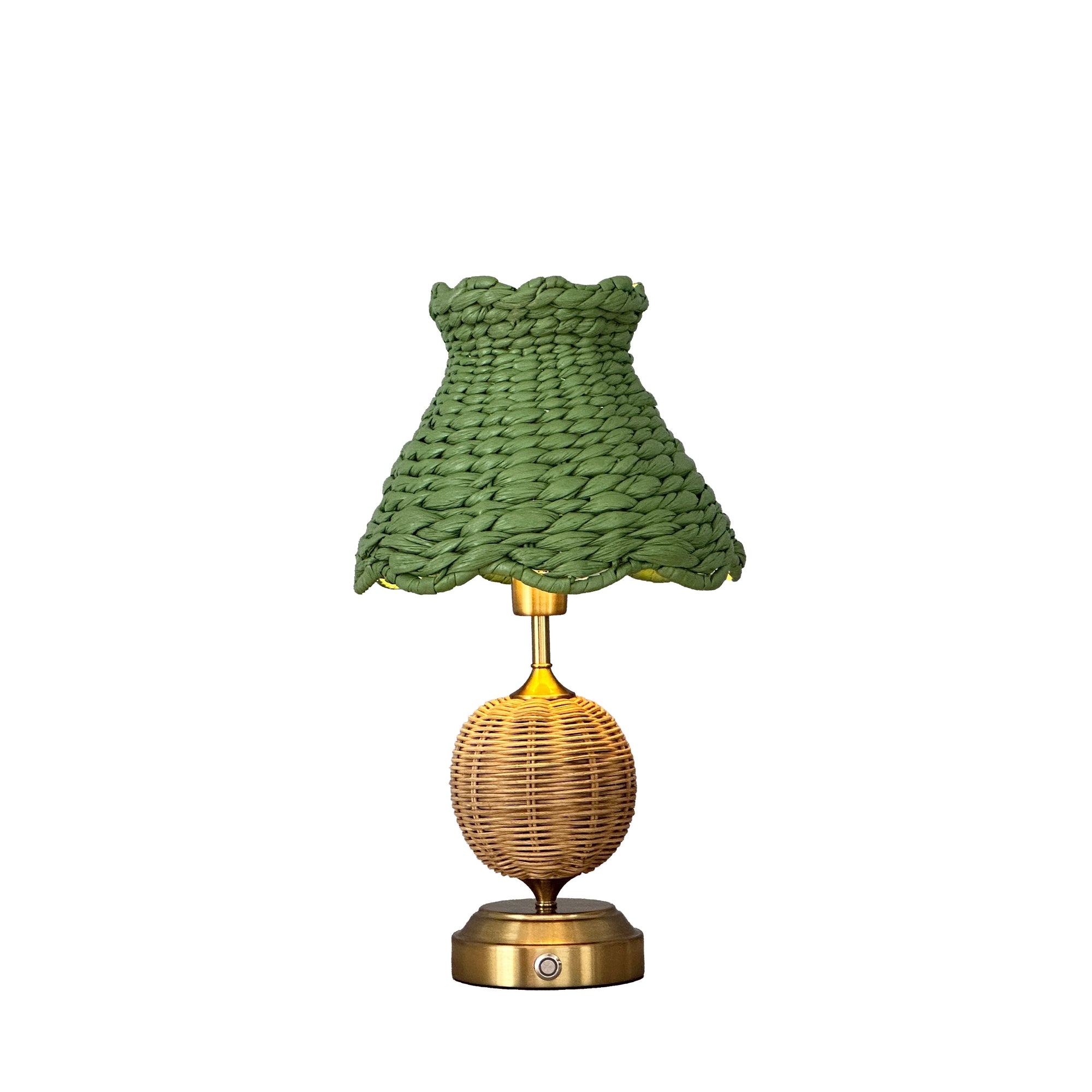 RADEN WICKER Rechargeable Lamp with Olive Seagrass Lampshade