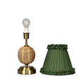 RADEN WICKER Rechargeable Lamp with Olive Green Frilled Fabric Lampshade