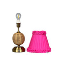 RADEN WICKER Rechargeable Lamp with Fuchsia Frilled Fabric Lampshade
