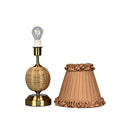 RADEN WICKER Rechargeable Lamp with Camel Frilled Fabric Lampshade