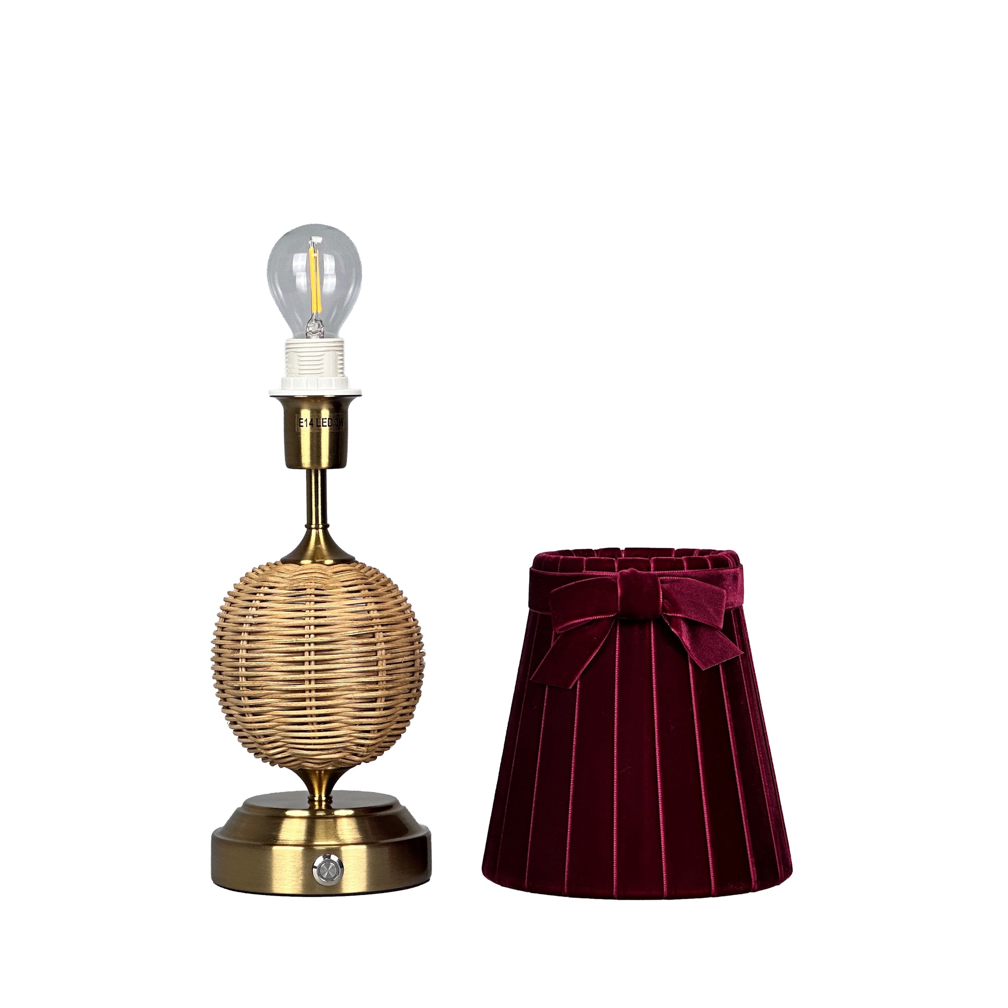RADEN WICKER Rechargeable Lamp with 5.5" Vampire Velvet Lampshade