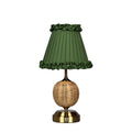 RADEN WICKER Rechargeable Lamp with Olive Green Frilled Fabric Lampshade