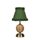 RADEN WICKER Rechargeable Lamp with Olive Green Frilled Fabric Lampshade