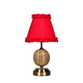 RADEN WICKER Rechargeable Lamp with Red Brick Frilled Fabric Lampshade