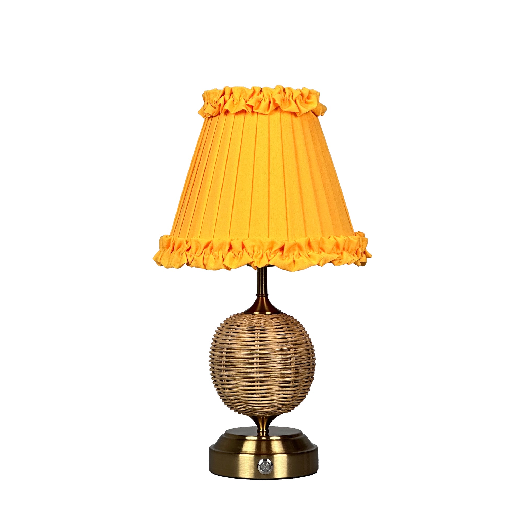 RADEN WICKER Rechargeable Lamp with Marigold Frilled Fabric Lampshade