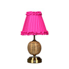 RADEN WICKER Rechargeable Lamp with Fuchsia Frilled Fabric Lampshade