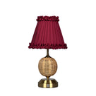 RADEN WICKER Rechargeable Lamp with Red Wine Frilled Fabric Lampshade