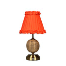 RADEN WICKER Rechargeable Lamp with Vermilion Frilled Fabric Lampshade