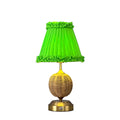 RADEN WICKER Rechargeable Lamp with Lime Green Frilled Fabric Lampshade