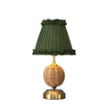 RADEN WICKER Rechargeable Lamp with Olive Green Frilled Fabric Lampshade