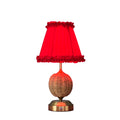 RADEN WICKER Rechargeable Lamp with Red Brick Frilled Fabric Lampshade