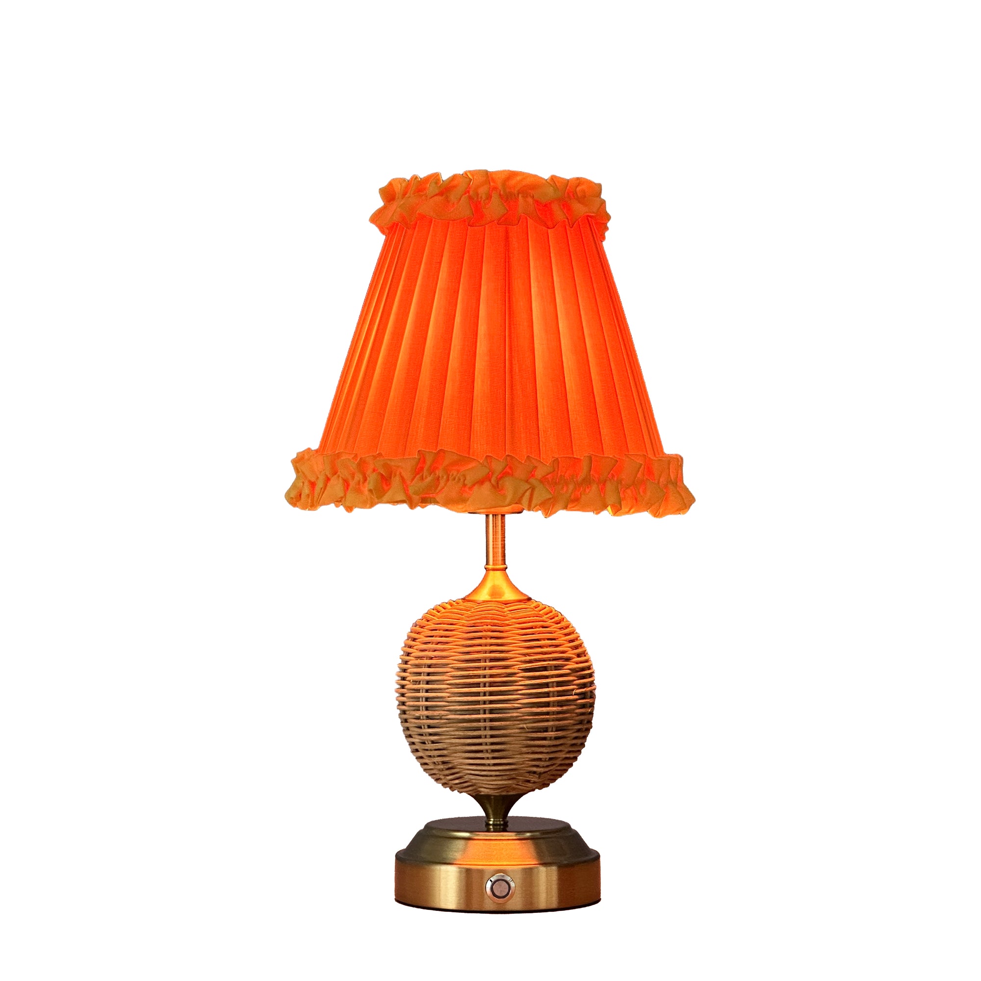 RADEN WICKER Rechargeable Lamp with Vermilion Frilled Fabric Lampshade