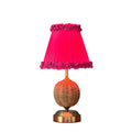 RADEN WICKER Rechargeable Lamp with Fuchsia Frilled Fabric Lampshade