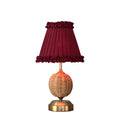RADEN WICKER Rechargeable Lamp with Red Wine Frilled Fabric Lampshade