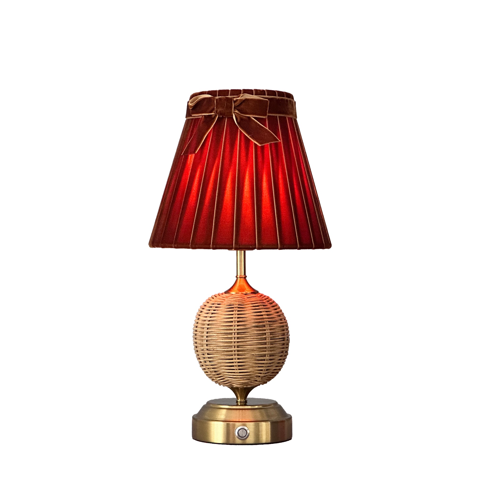 RADEN WICKER Rechargeable Lamp with 7.1" Burnt Orange Velvet Lampshade