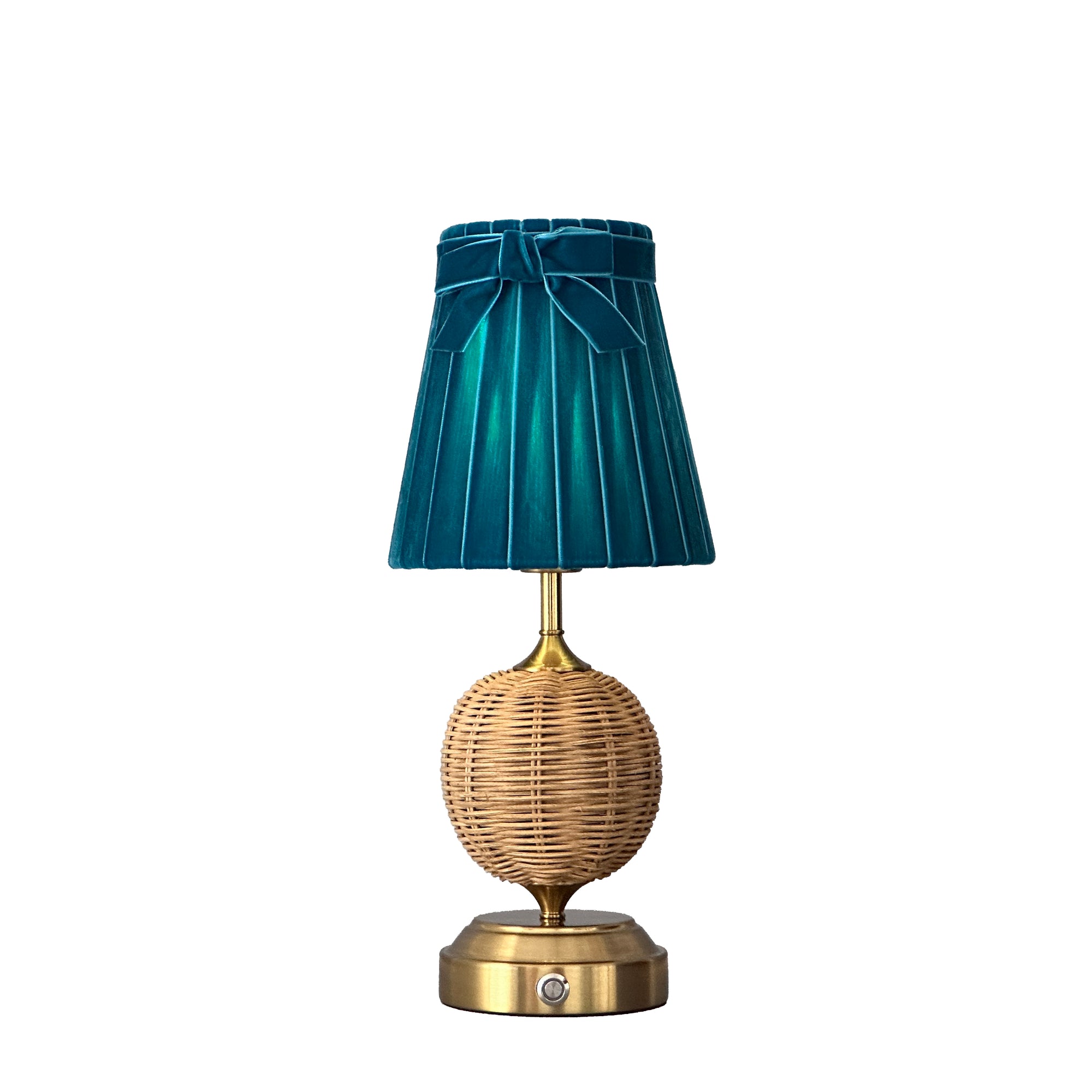 RADEN WICKER Rechargeable Lamp with 5.5" Teal Velvet Lampshade