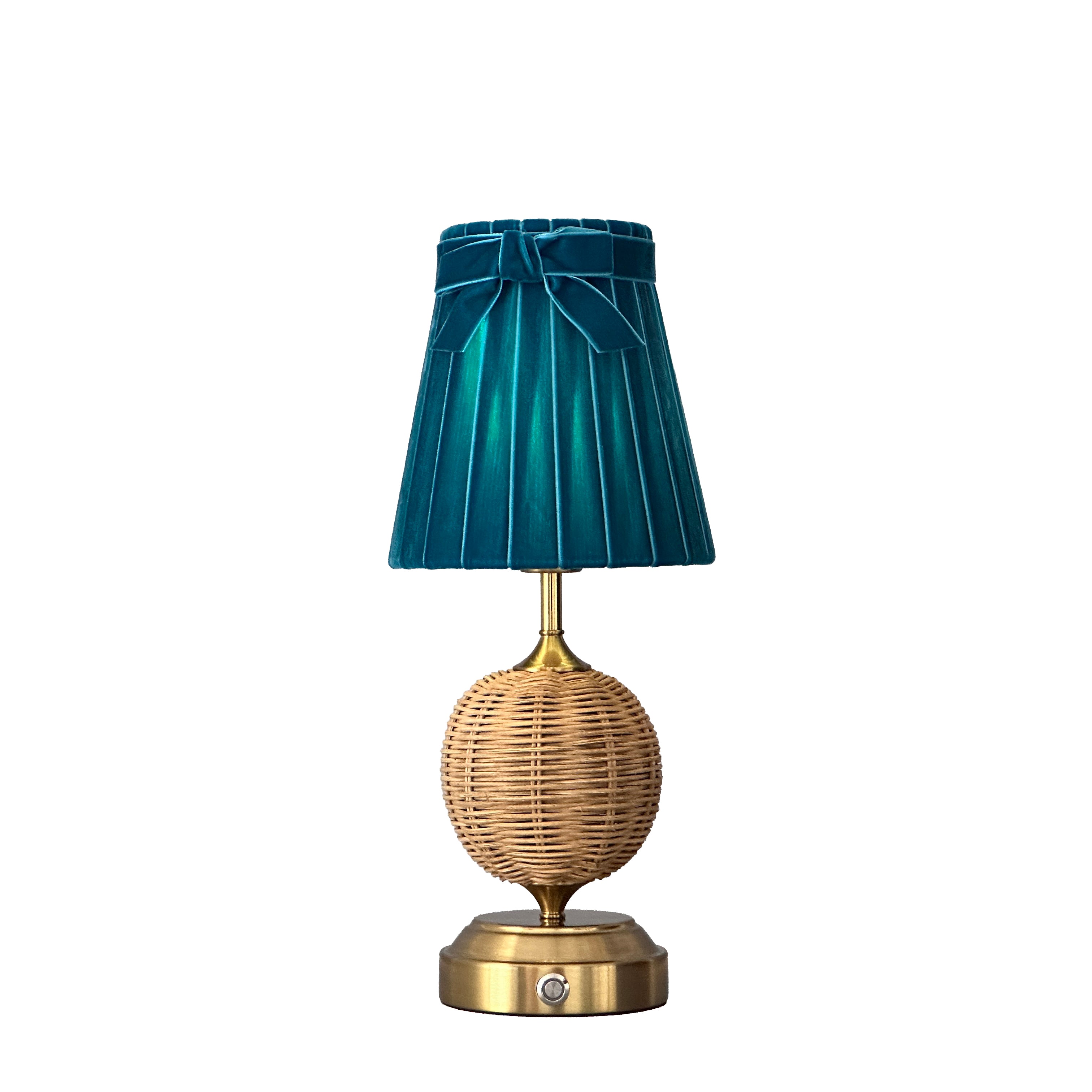 RADEN WICKER Rechargeable Lamp with 5.5" Teal Velvet Lampshade