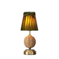 RADEN WICKER Rechargeable Lamp with 5.5" Olive Green Velvet Lampshade