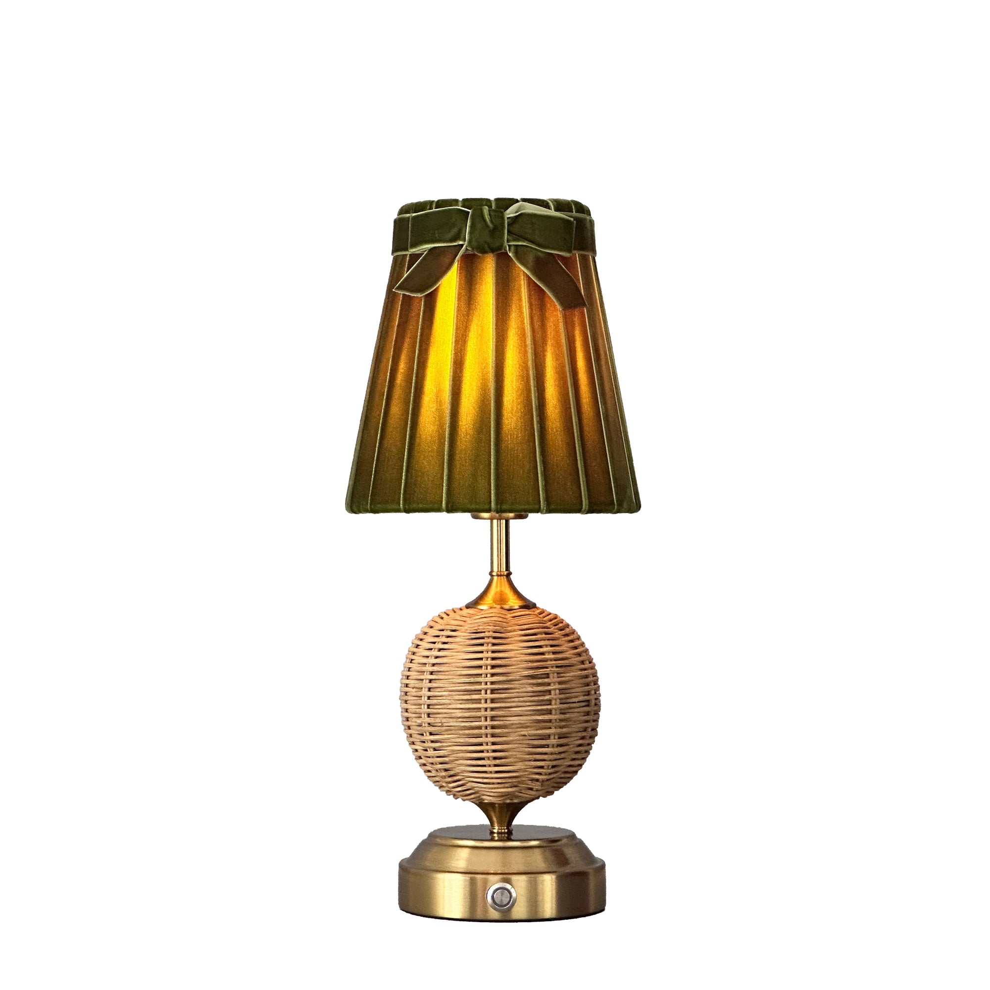 RADEN WICKER Rechargeable Lamp with 5.5" Olive Green Velvet Lampshade