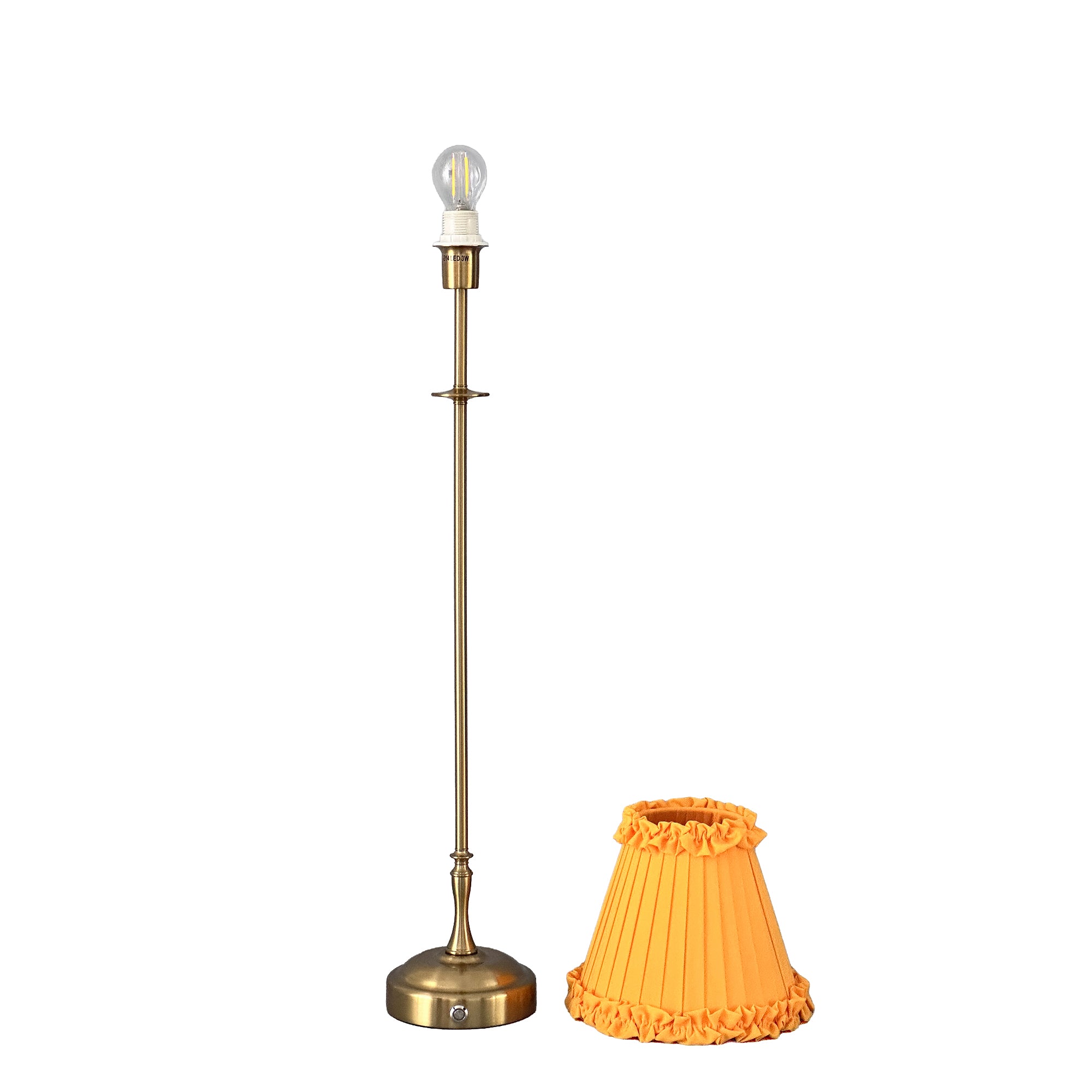 METALL Rechargeable Lamp With Marigold Frilled Fabric Lampshade