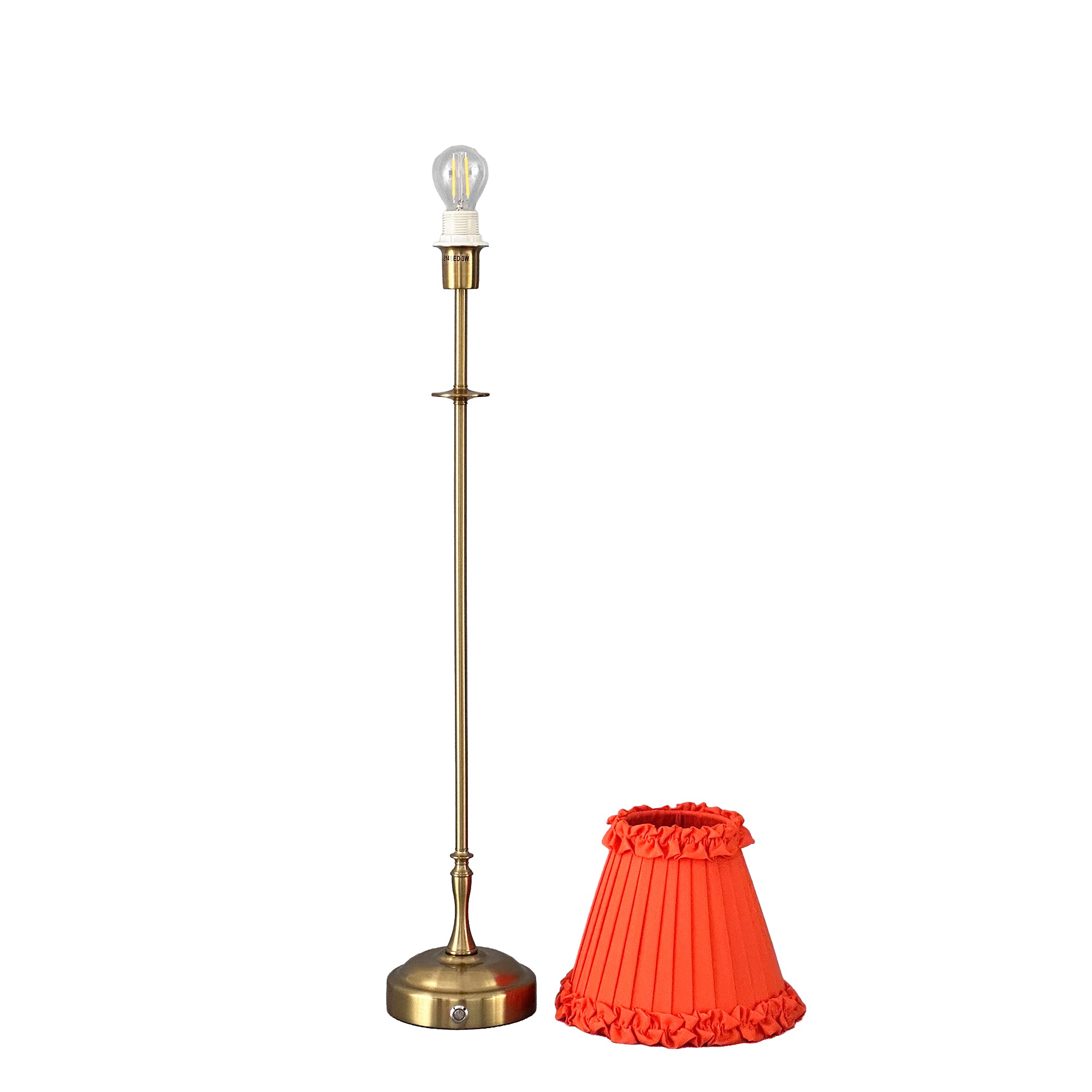 METALL Rechargeable Lamp With Vermilion Frilled Fabric Lampshade