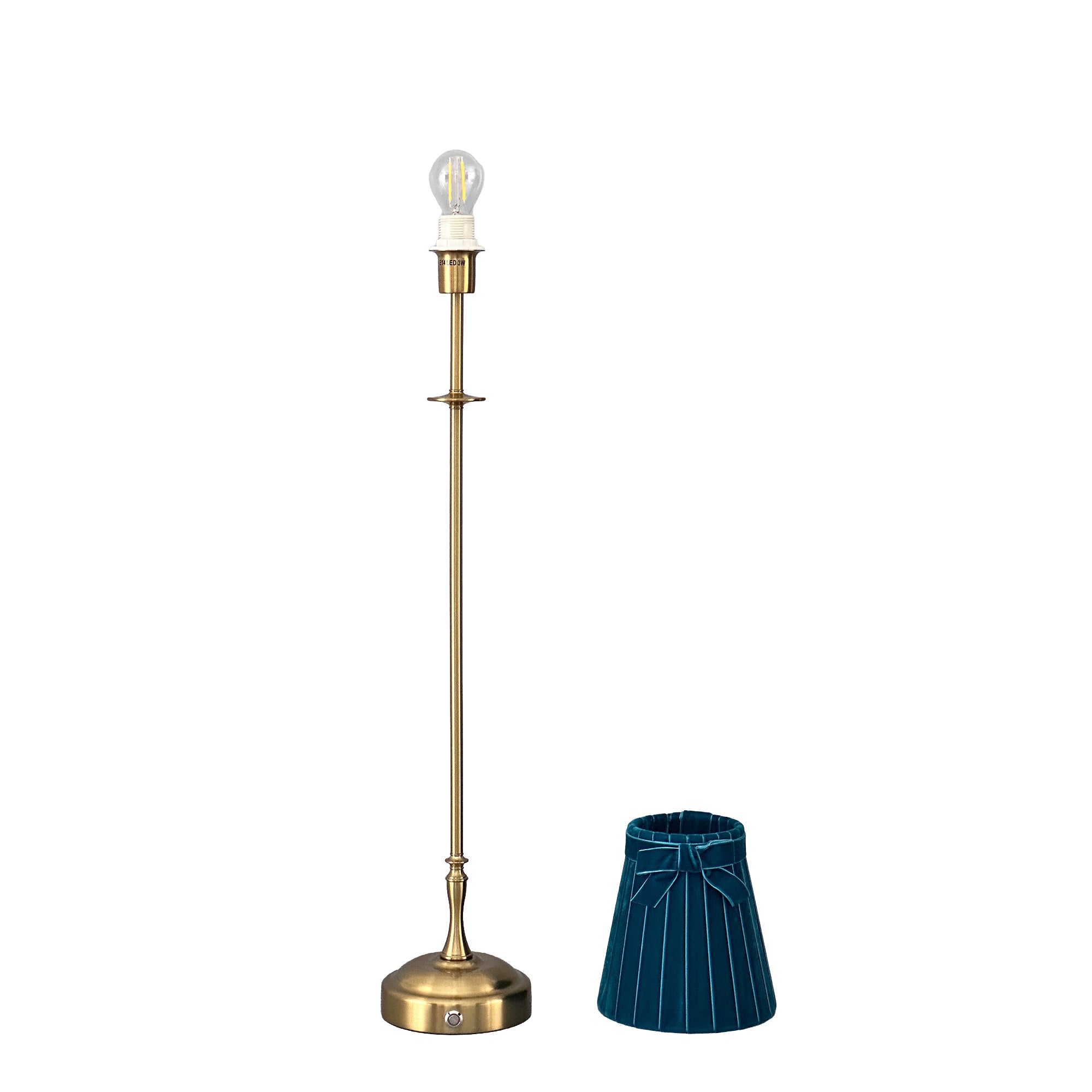 METALL Rechargeable Lamp With 5.5" Teal Velvet Lampshade
