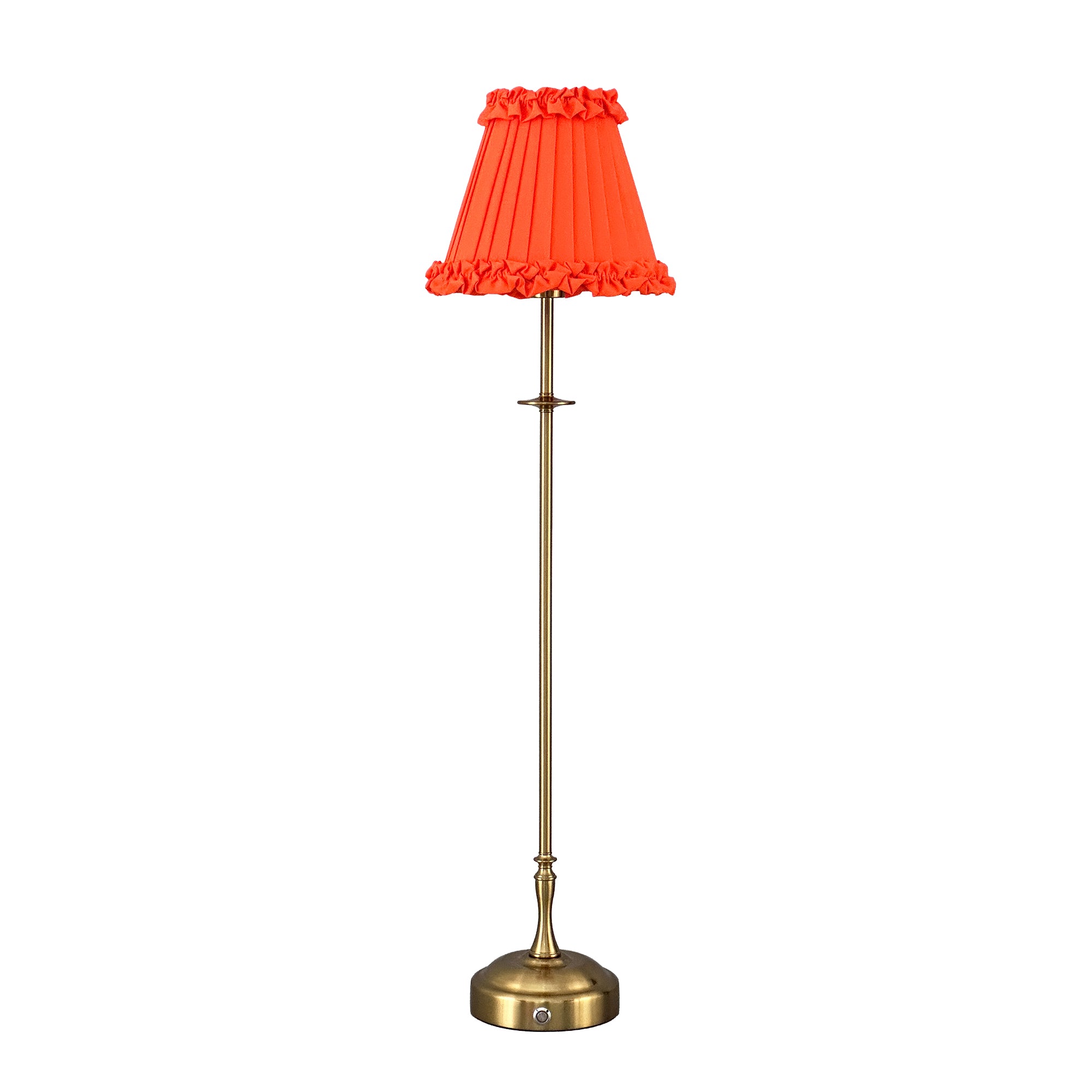 METALL Rechargeable Lamp With Vermilion Frilled Fabric Lampshade