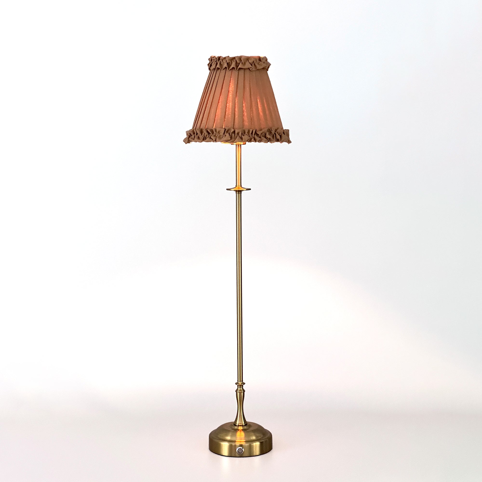 METALL Rechargeable Lamp with Camel Frilled Fabric Lampshade