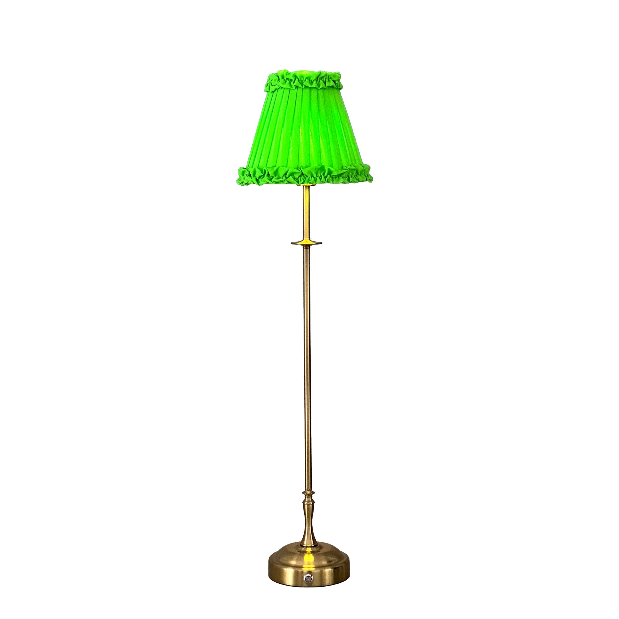 METALL Rechargeable Lamp With Lime Green Frilled Fabric Lampshade