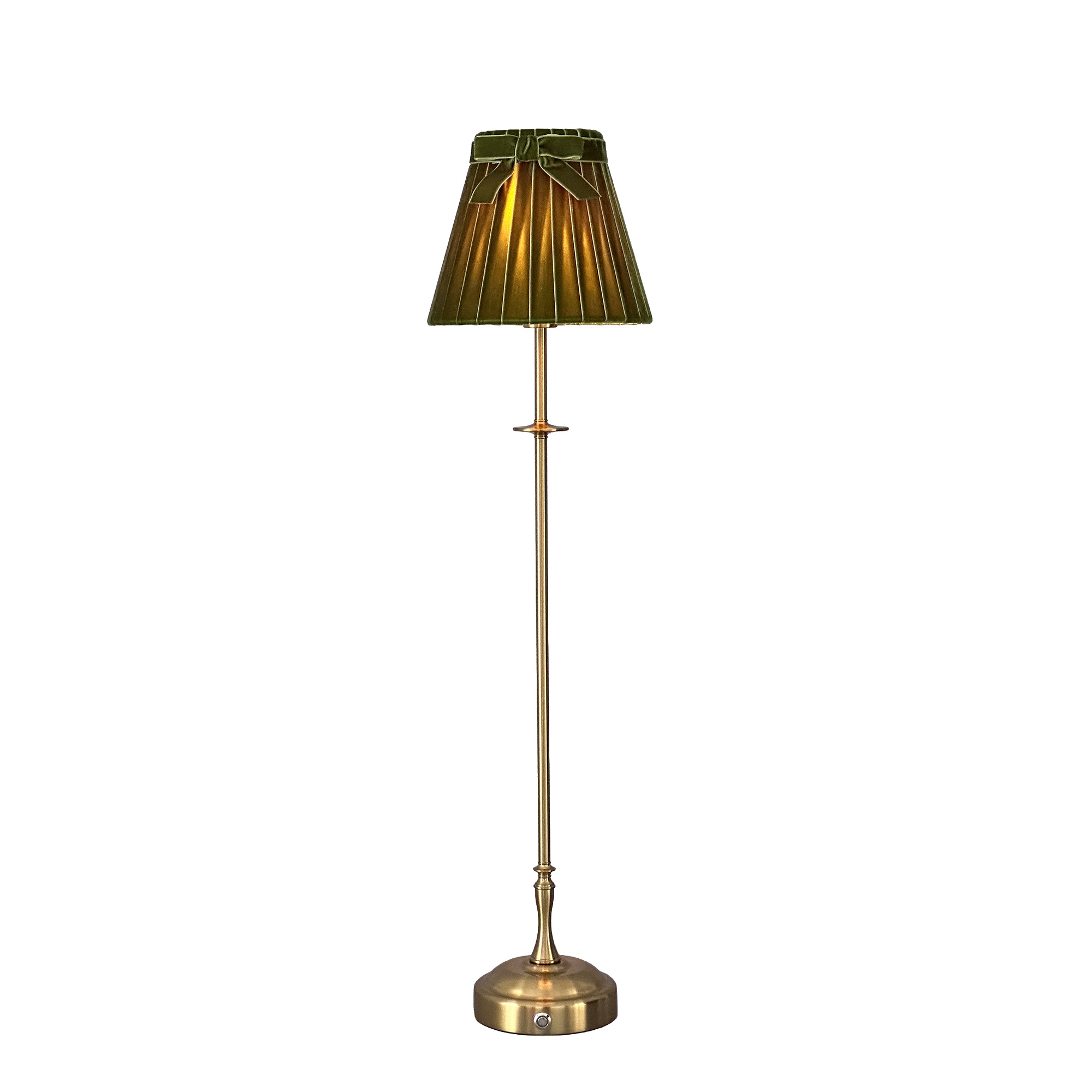 METALL Rechargeable Lamp With 7.1" Olive Green Velvet Lampshade
