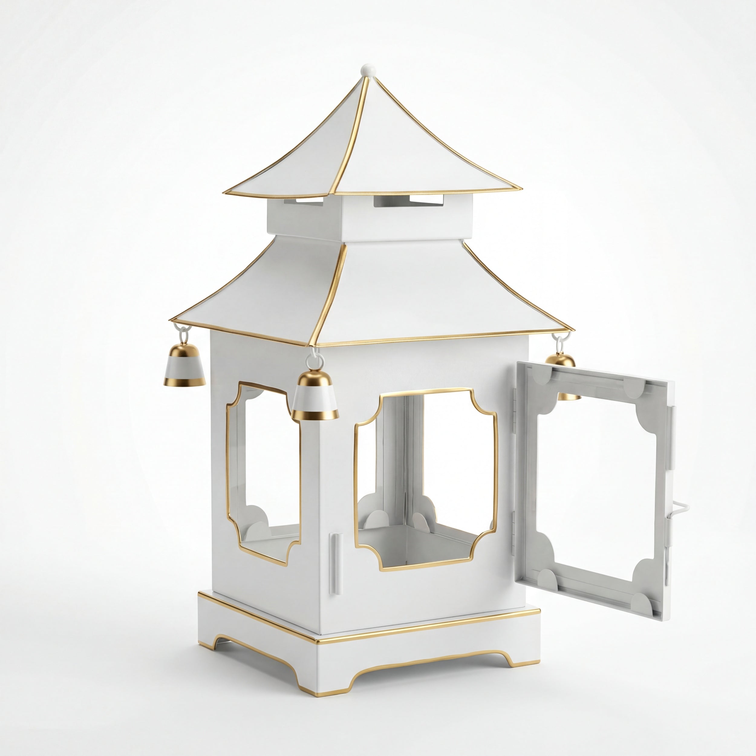 CHINOISERIE Ivory Pagoda Lantern 13" Set of 2