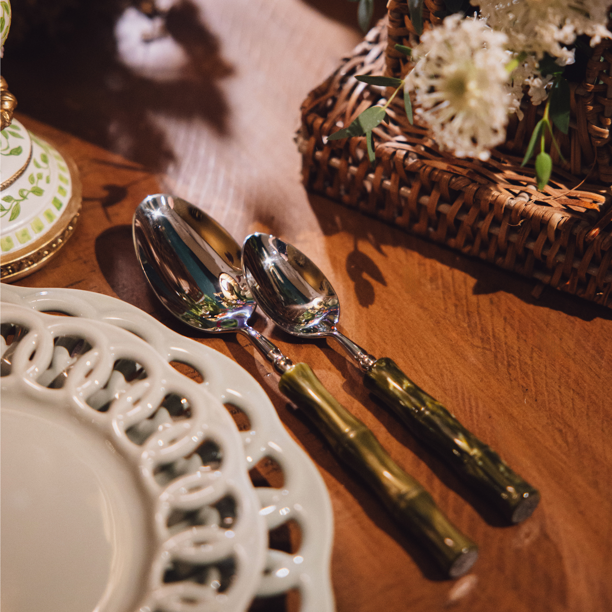 Green Marble Flatware Set for 4