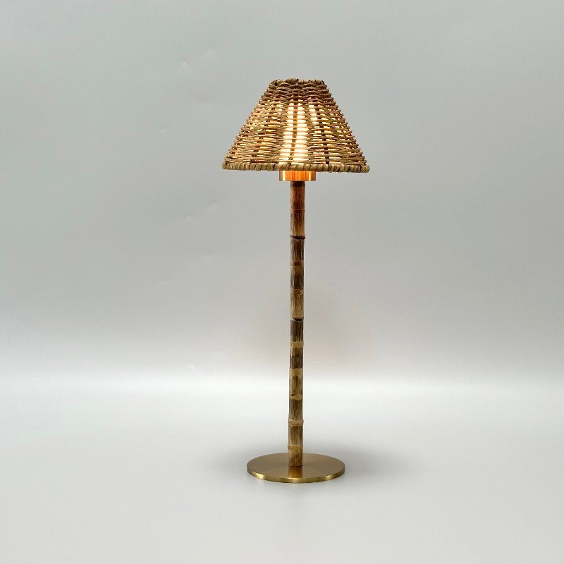 BAMBOOTIC Rechargeable Lamp with 7" Rattan Lampshade