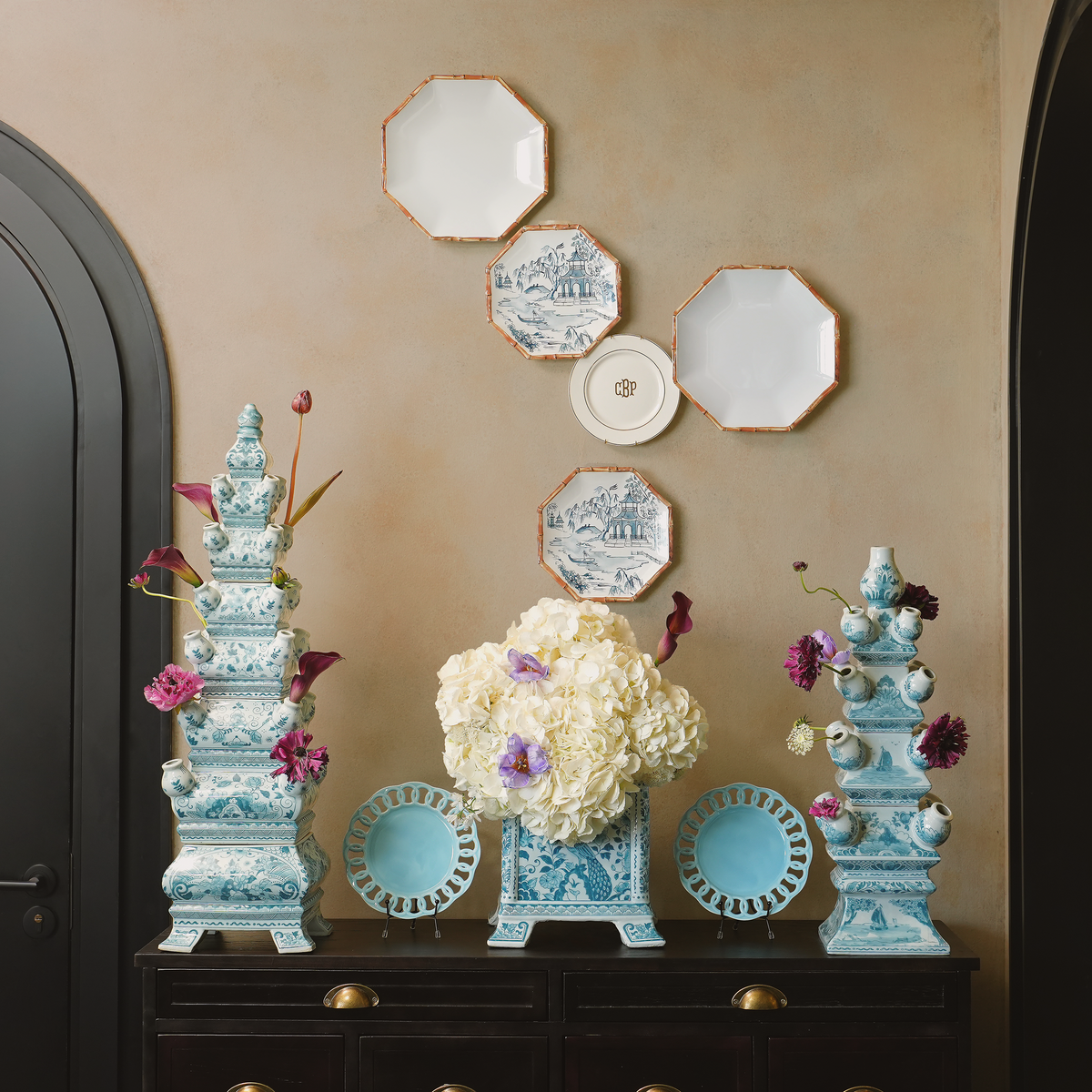 Baby Blue Ceramic Dinner Plates Set for 4