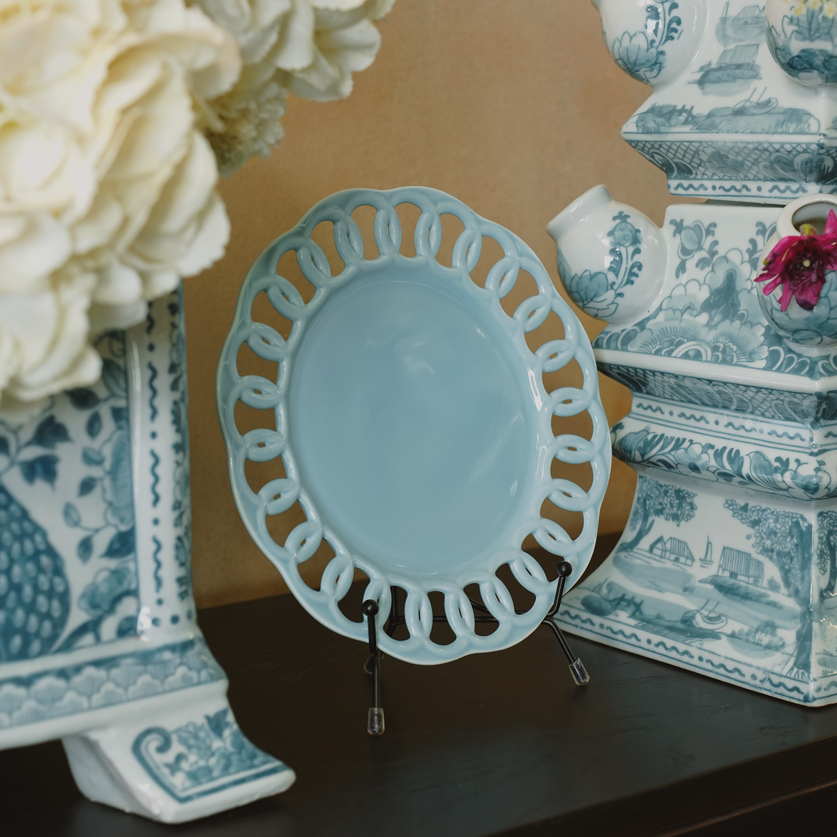 Baby Blue Ceramic Dinner Plates Set for 4